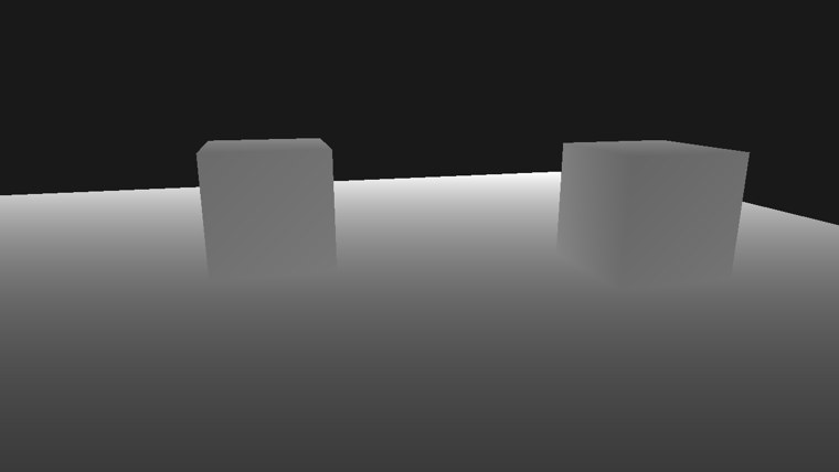 Linear depth: the floor darkens smoothly towards the camera, and the cubes are a middle grey