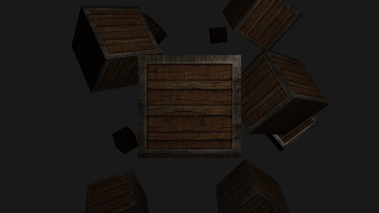 The same crates under a point light: nearby faces are lit, distant crates are almost dark