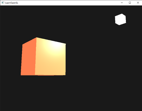A coral cube lit by a full-strength white light in every term: washed out and much too bright (LearnOpenGL's screenshot)
