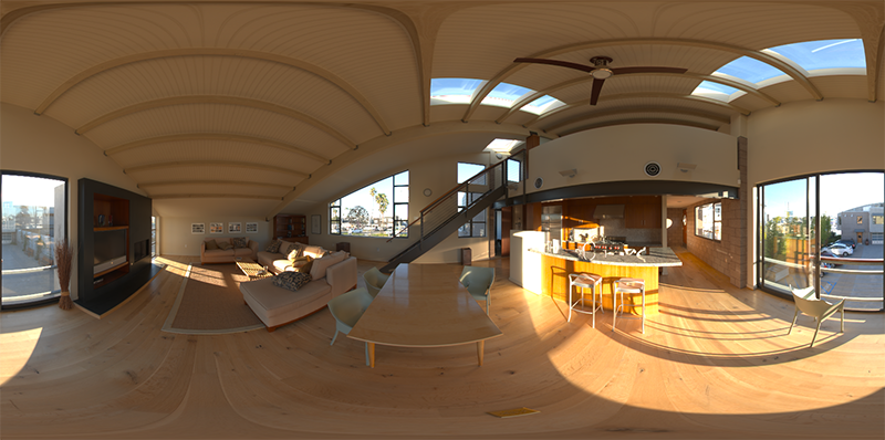 An equirectangular panorama of a room, strongly distorted towards the top and bottom (LearnOpenGL's diagram)