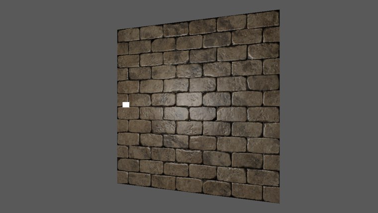 The same wall with the normal map: every brick catches the light along its own edges, and the wall looks rough and solid