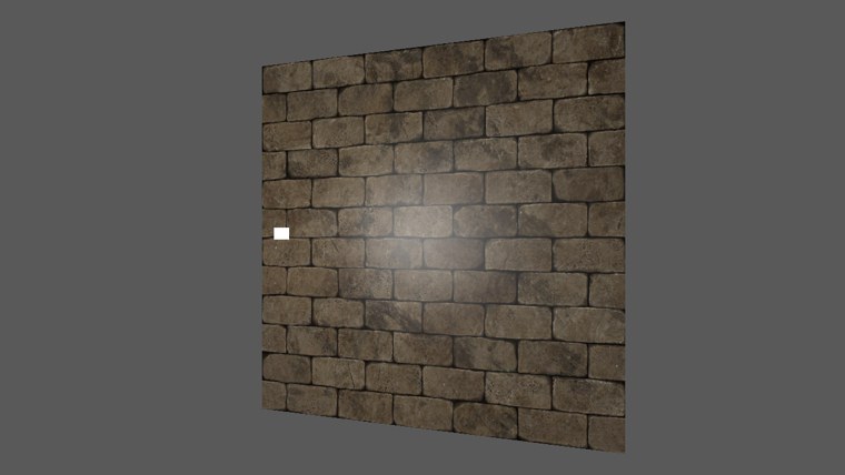 A brick wall lit without a normal map: a smooth, even highlight across a flat picture of bricks