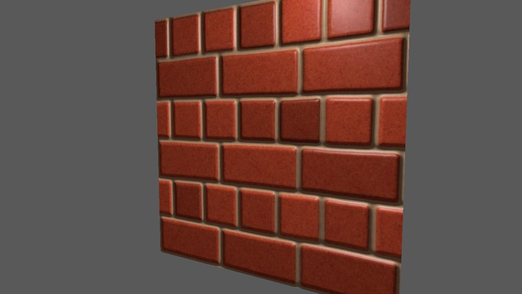 Mode 1, normal mapping only: the bricks are shaded as if raised, but their outlines are flat