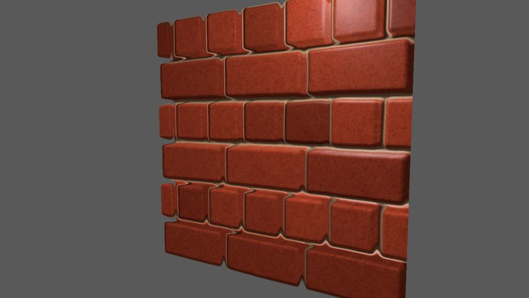 Mode 2, parallax mapping: the bricks stand out from the mortar, and the near bricks hide some of the mortar beyond them