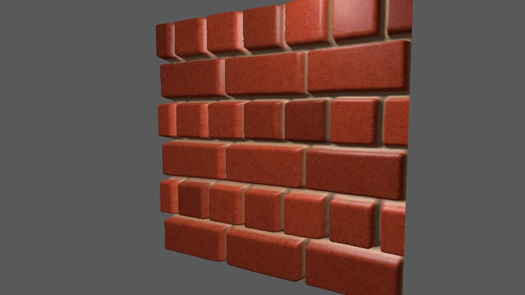 Mode 4, parallax occlusion mapping: the same raised bricks, now with smooth sides