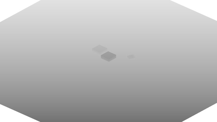 The shadow map: the floor as a grey gradient, darker towards the light, with the three cubes as slightly darker shapes in the middle