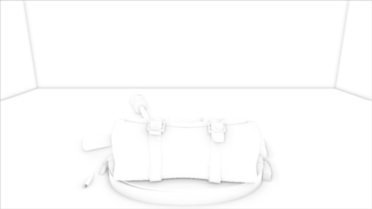 The blurred SSAO buffer: white, with soft grey in the room's corners, under the backpack and in its folds