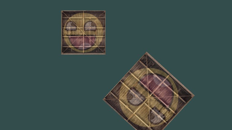 One container spinning at the bottom right, another scaling at the top left