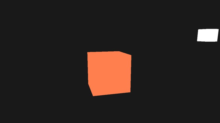 A flat coral cube in the middle of the window, and a small white cube at the top right marking the light