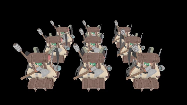 The albedo target: the backpacks' unlit diffuse colours