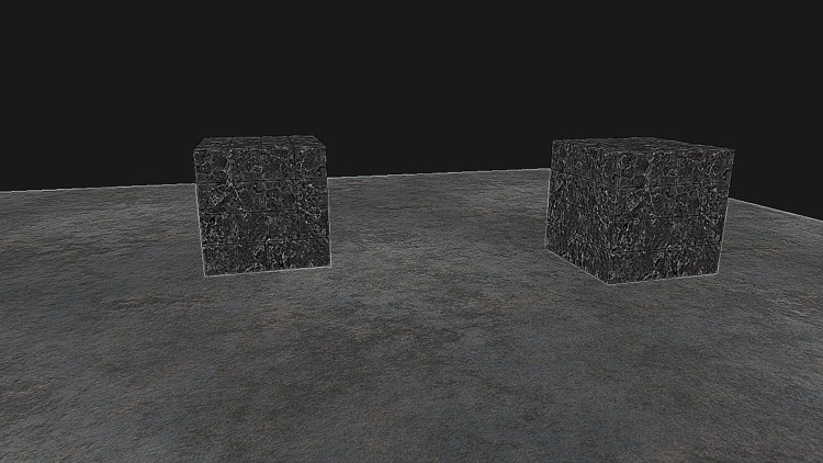 Sharpened: the marble veins and the edges of the cubes stand out harshly