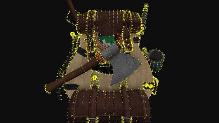 The backpack covered in short yellow lines, its vertex normals
