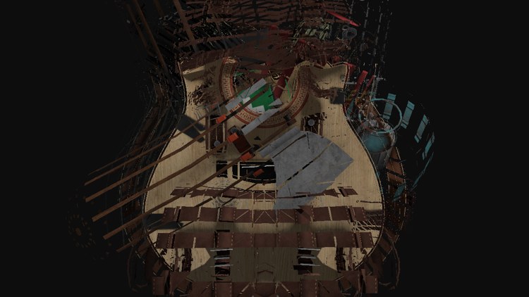 The backpack model with its triangles pushed apart along their face normals