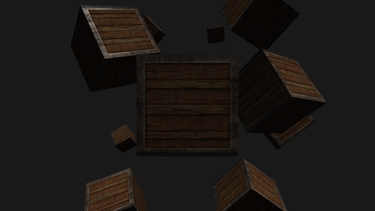 Ten crates under a directional light: every upward-facing side is lit the same way