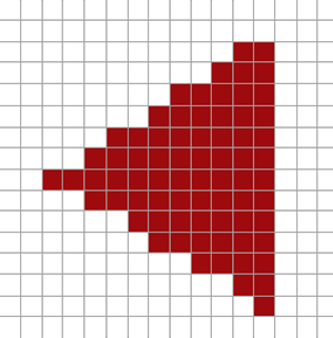 The covered pixels filled in: a stepped, blocky triangle (LearnOpenGL's diagram)