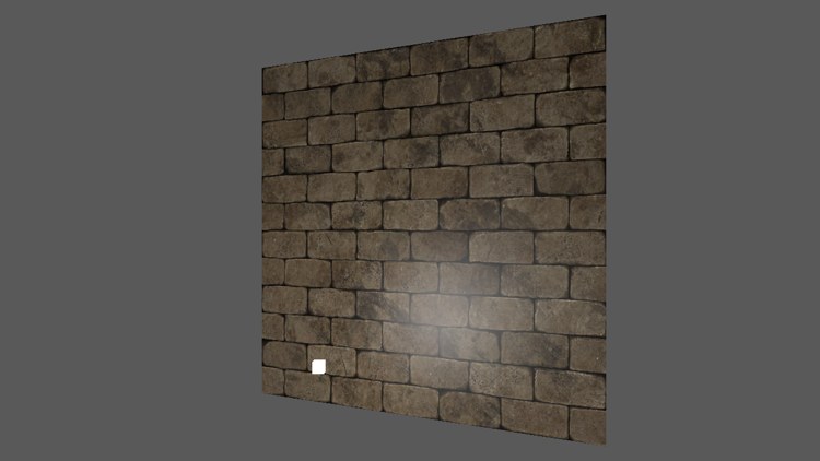 A brick wall lit without a normal map: a smooth, even highlight across a flat picture of bricks
