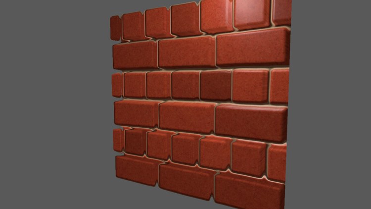 Mode 2, parallax mapping: the bricks stand out from the mortar, and the near bricks hide some of the mortar beyond them