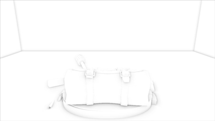 The blurred SSAO buffer: white, with soft grey in the room's corners, under the backpack and in its folds