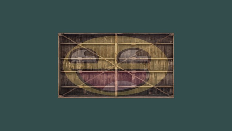 The crate texture on the rectangle, with the smiling face blended faintly over it