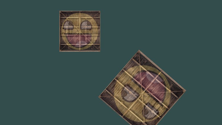 One container spinning at the bottom right, another scaling at the top left